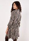 Animal Print Crepe Shirt Mini Dress, Stone, large