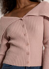 Wide Collar Ribbed Knit Cardigan, Pink, large
