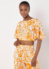 Cotton Floral Print Crop Top, Orange, large
