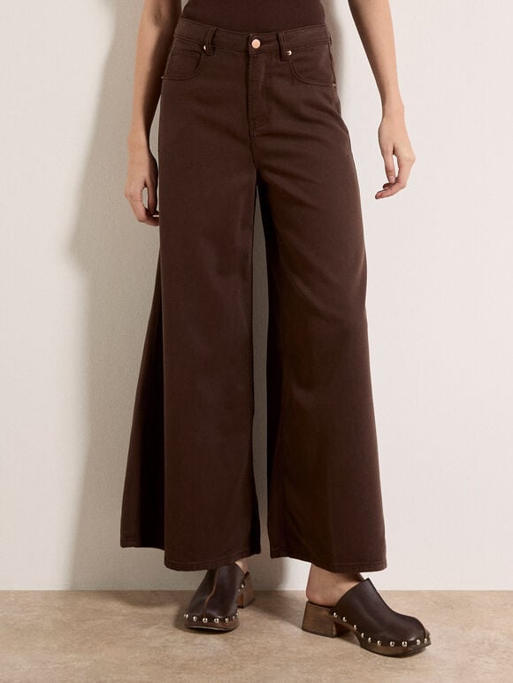 Zoe Wide-Leg Jeans, Brown, large