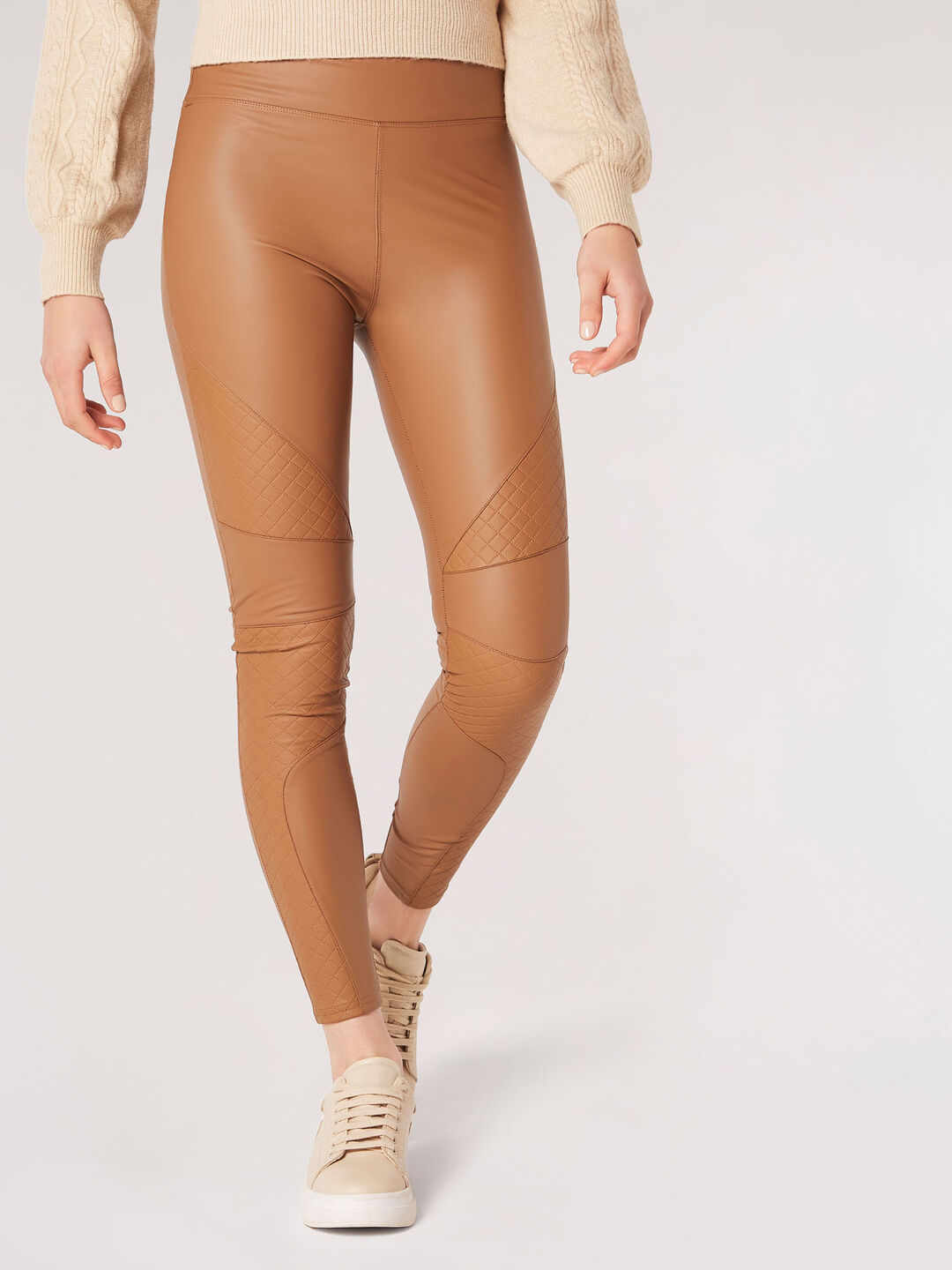 Image of Leather-Look Panel Leggings