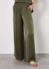 Textured Satin Wide Leg Trousers, Khaki, large