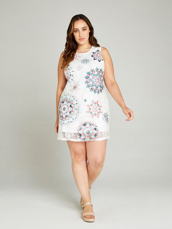 Blue Tribal Print Lace Shift Dress +, Green, large