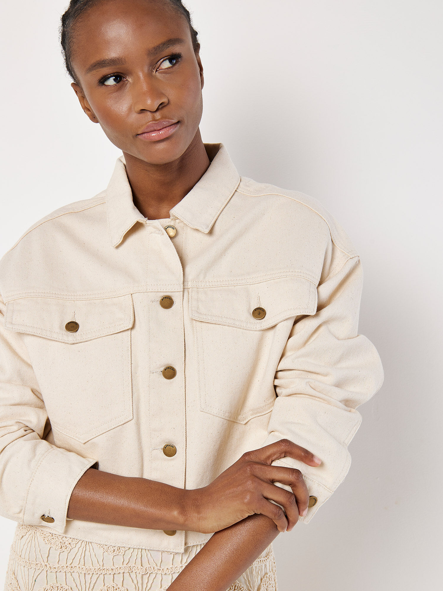 Boxy Fit Denim Trucker Jacket Apricot Clothing