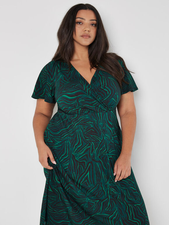 Curve Jersey Wrap Midi Dress, Green, large