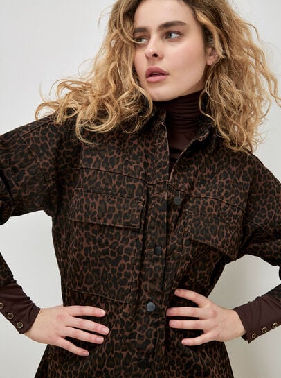 Leopard Denim Shacket Mini Dress
