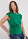 Side Pleat Cotton T-Shirt, Green, large