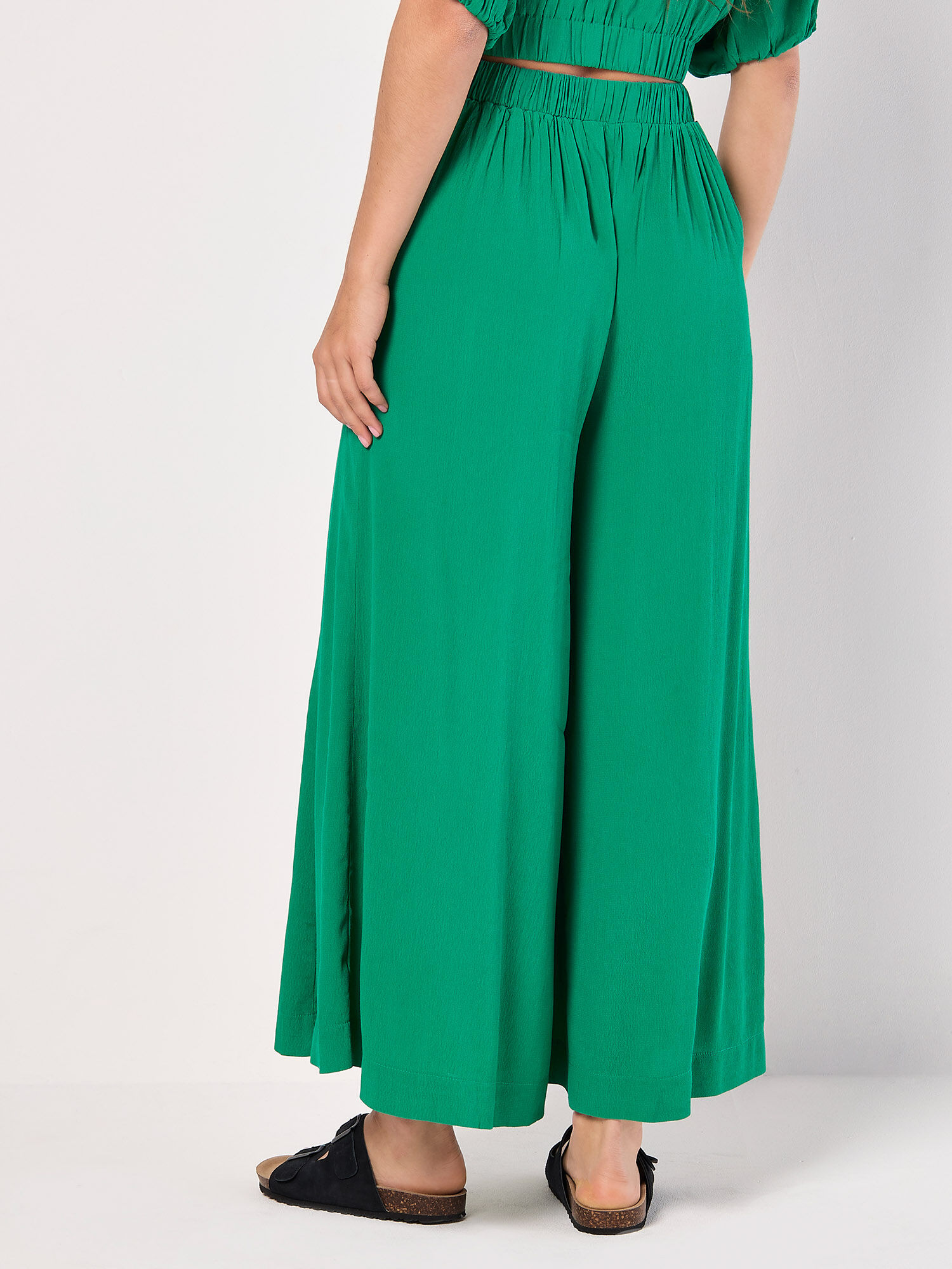 Cropped Textured Palazzo Trousers Apricot Clothing