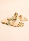 Floral Print Beaded Leather Sandals, White, large