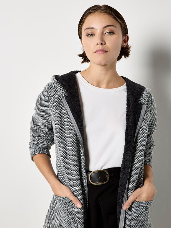 Tweed Fleece Lined Jacket, Grey, large