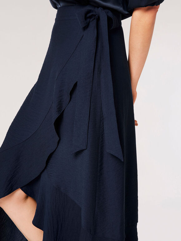 Ruffle Wrap Maxi Skirt, Navy, large