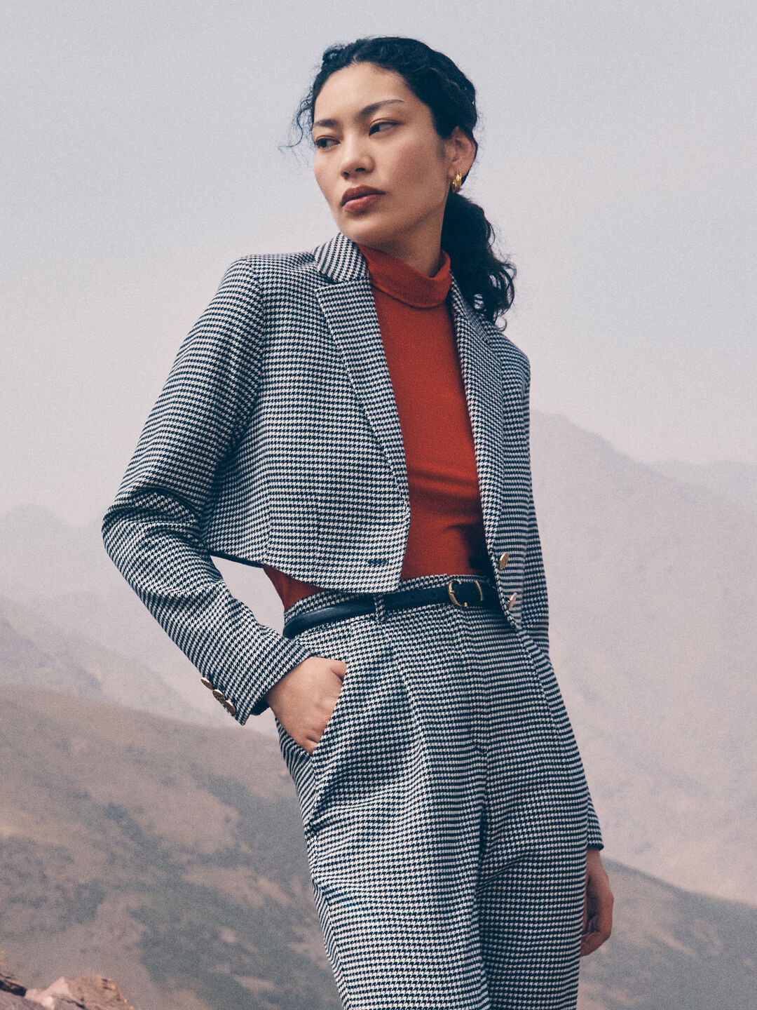 Image of Dogtooth Cropped Blazer
