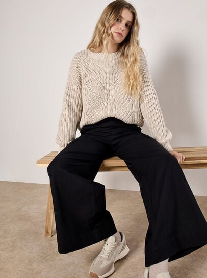 Wide Leg Cotton Cargo Trousers