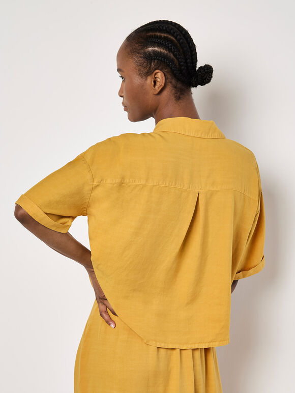 Open Collar Cropped Shirt, Mustard, large