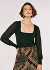 Chiffon Sleeve Knitted Jumper, Green, large