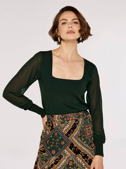Chiffon Sleeve Knitted Jumper