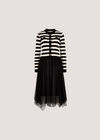Stripe Knit Bodice Tulle Midi Dress, Black, large