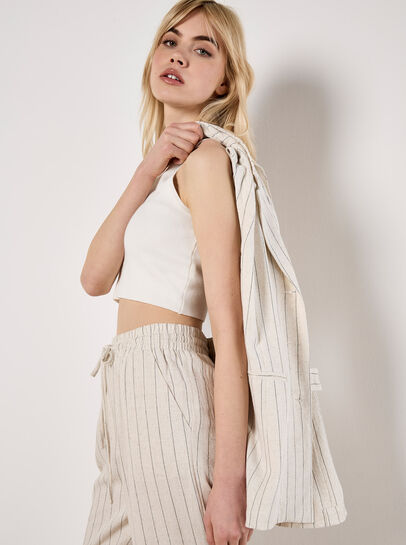 Longline Woven Pinstripe Waistcoat