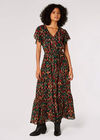 Ditsy Ikat Maxi Dress, Black, large