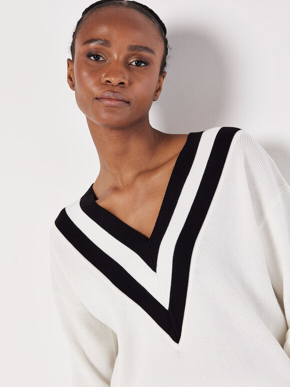 V-Neck Cricket Jumper, White, large