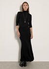 Ribbed Knit Midi Skirt, Black, large