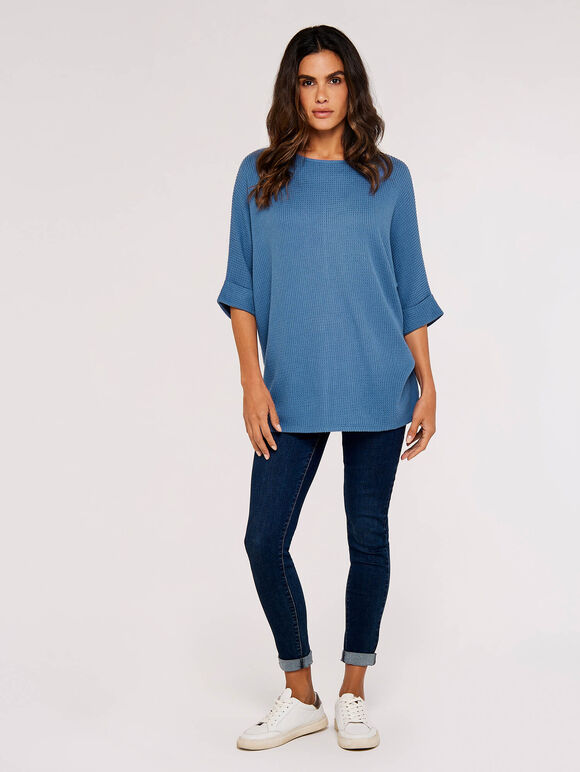 Waffle Knit Top, Blue, large