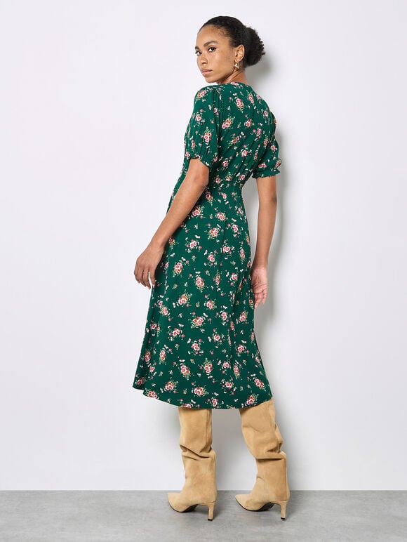 Floral Print Midi Dress, Green, large