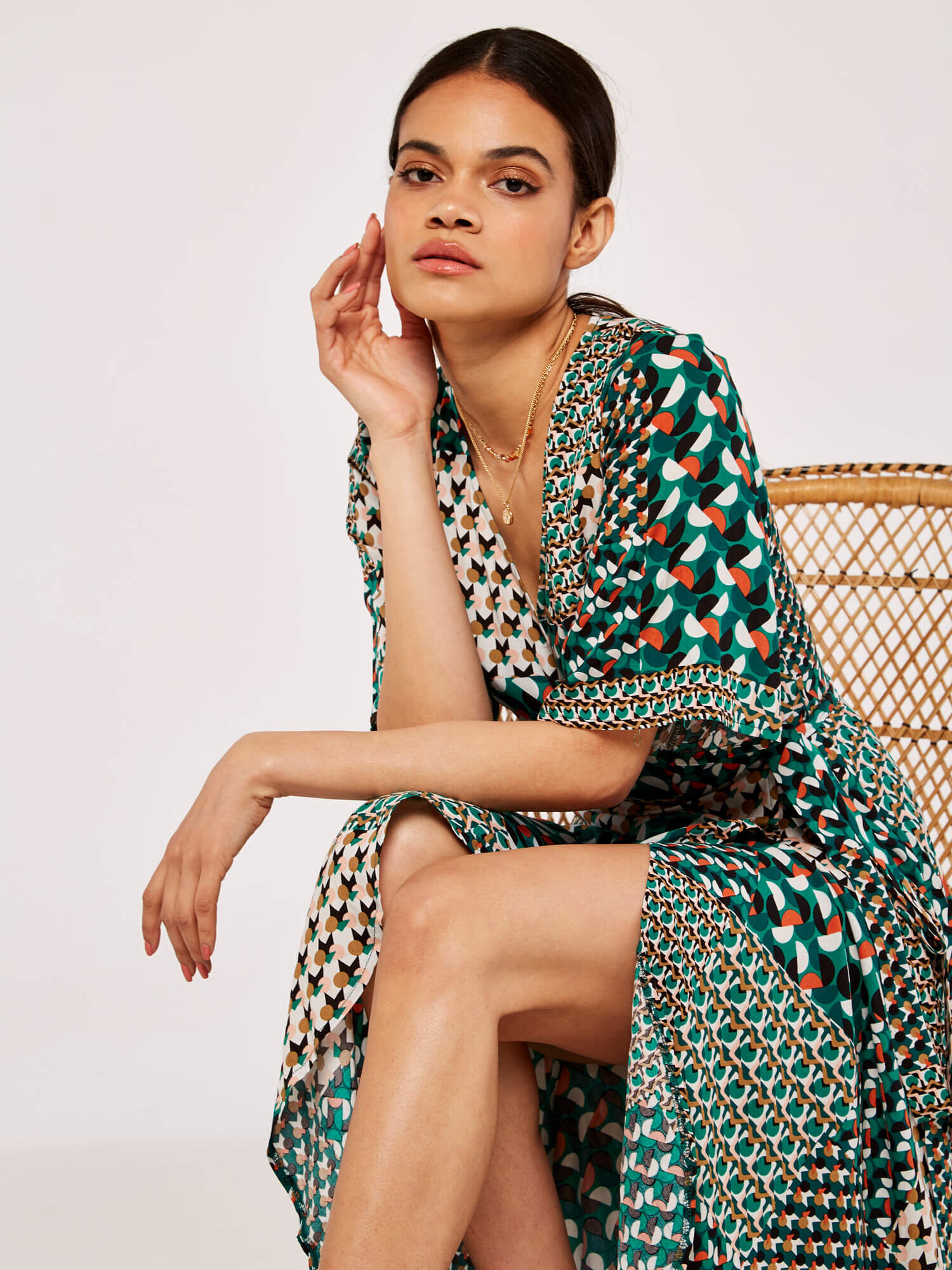Geometric Patchwork Cocoon Dress Apricot Clothing