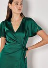 Satin Ruffle Wrap Maxi Dress, Green, large