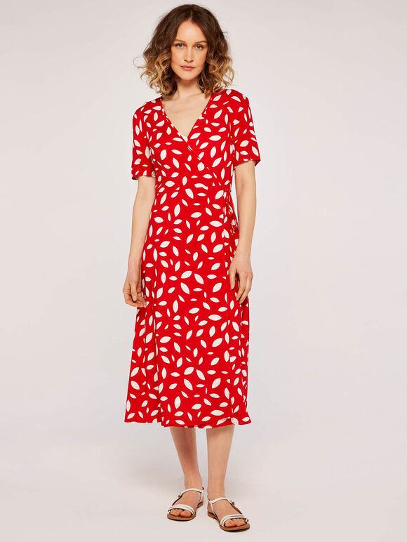 Falling Leaves Wrap Dress, Red, large