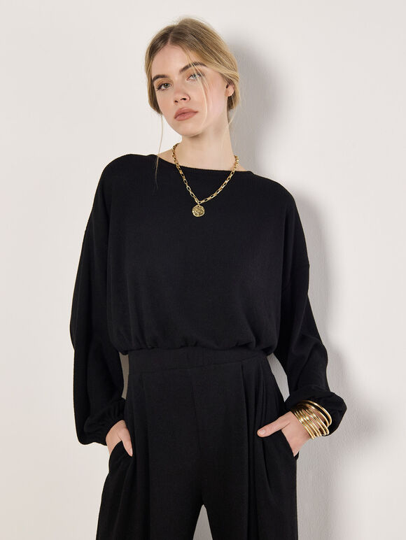 Soft Ribbed Crop Top, Black, large