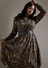 Curve Paisley Floral Shirt Midi Dress, Black, large