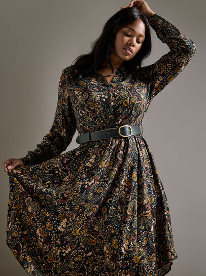 Curve Paisley Floral Shirt Midi Dress