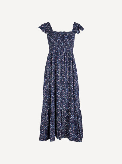 Folk Floral Metallic Midi Dress