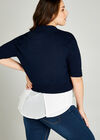 Button Sleeve Detail Knit Shrug +, Navy, large