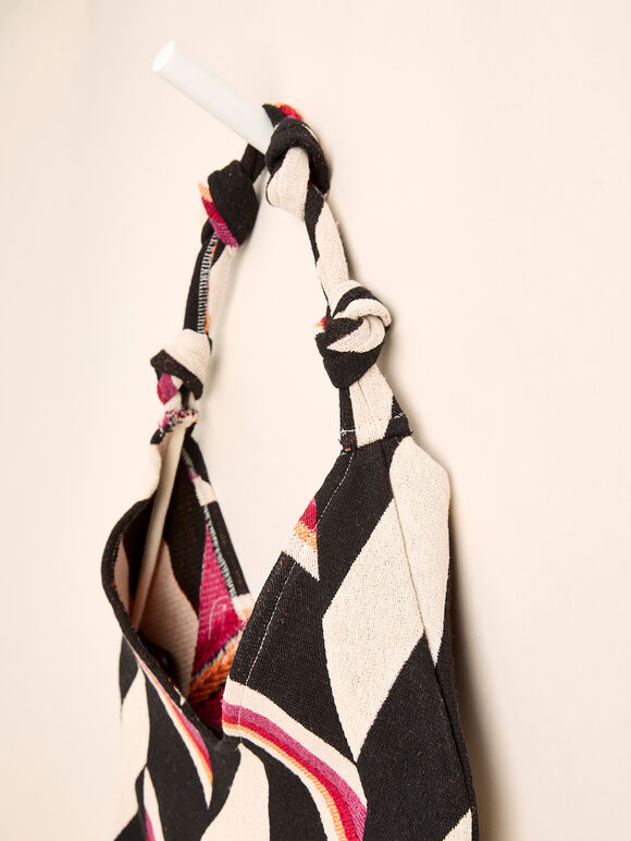 Geometric Cotton Canvas Bag, Black, large