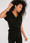 Cowl Neck Belted Jersey Jumpsuit, Black, large