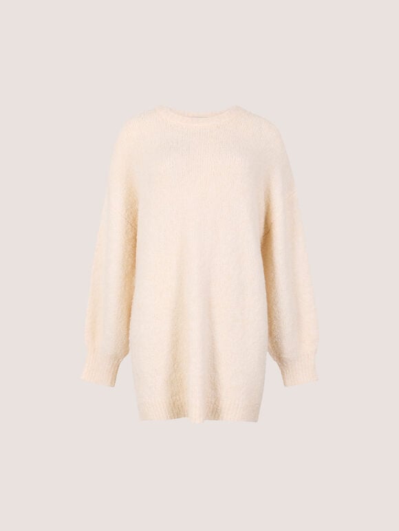 Soft Boucl&eacute; Oversized Long Jumper, Cream, large