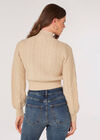 Cropped Cable Knit Aran Jumper, Stone, large