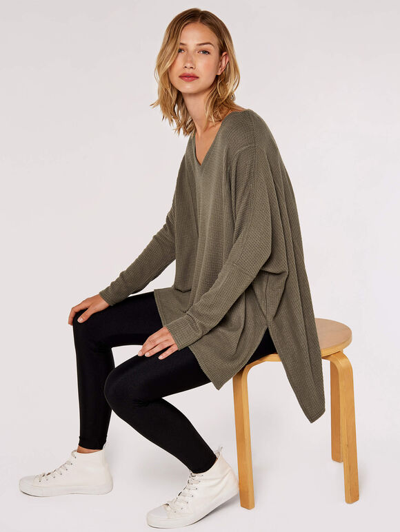 Waffle Oversized Top, Khaki, large