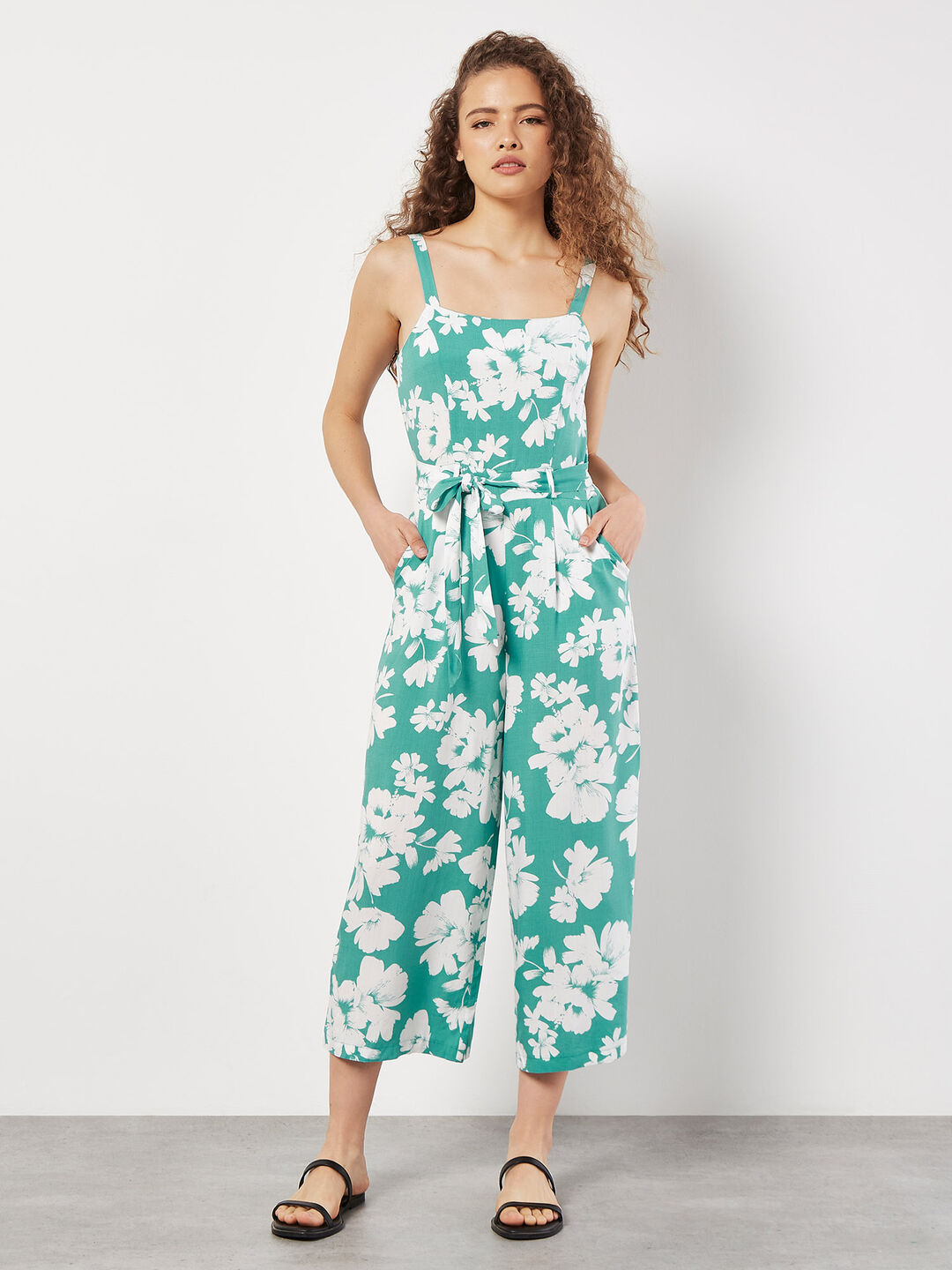 Image of Floral Silhouette Wide-Leg Jumpsuit