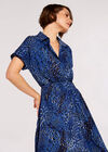 Leopard Print Shirt Midi Dress, Blue, large