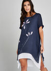 Navy Flower Double Layer Tunic Dress, Navy, large