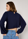Waffle Knit Wrap Top, Navy, large