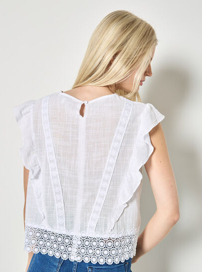Ruffle Crochet Embroidery Cotton Top