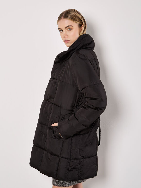 Quilted Puffer Jacket, Black, large