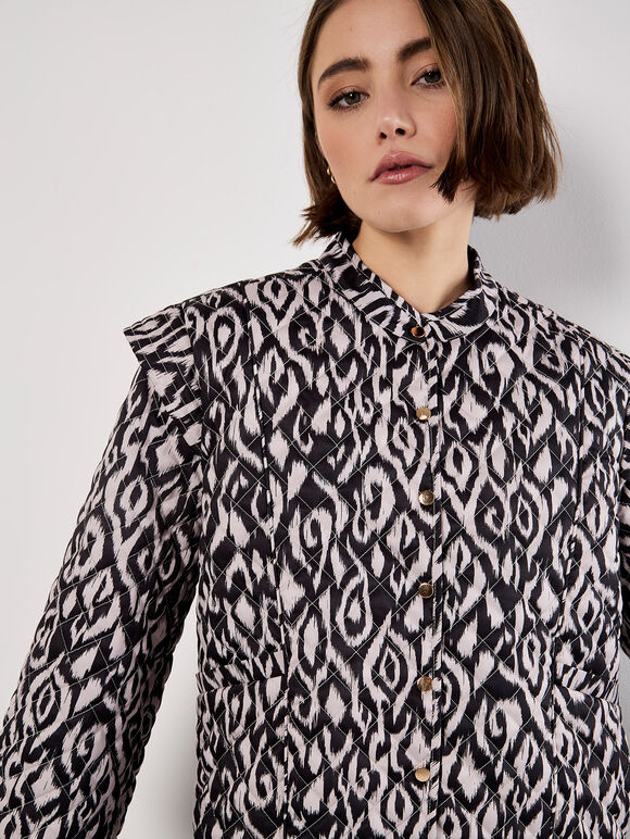 Textured Ikat Quilted Jacket, Black, large