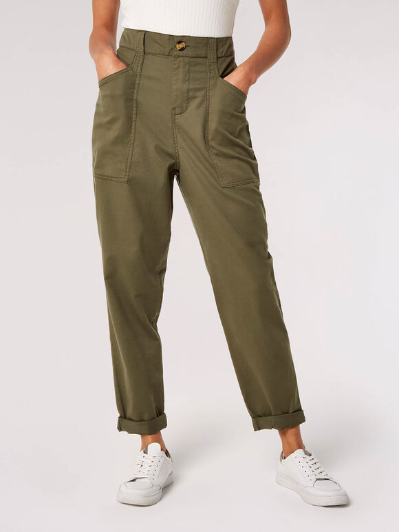 Mid-Rise Straight Leg Trousers, Khaki, large