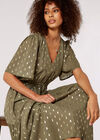 Gold Foil Tier Maxi Dress, Khaki, large