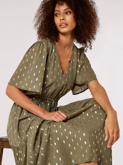 Gold Foil Tier Maxi Dress